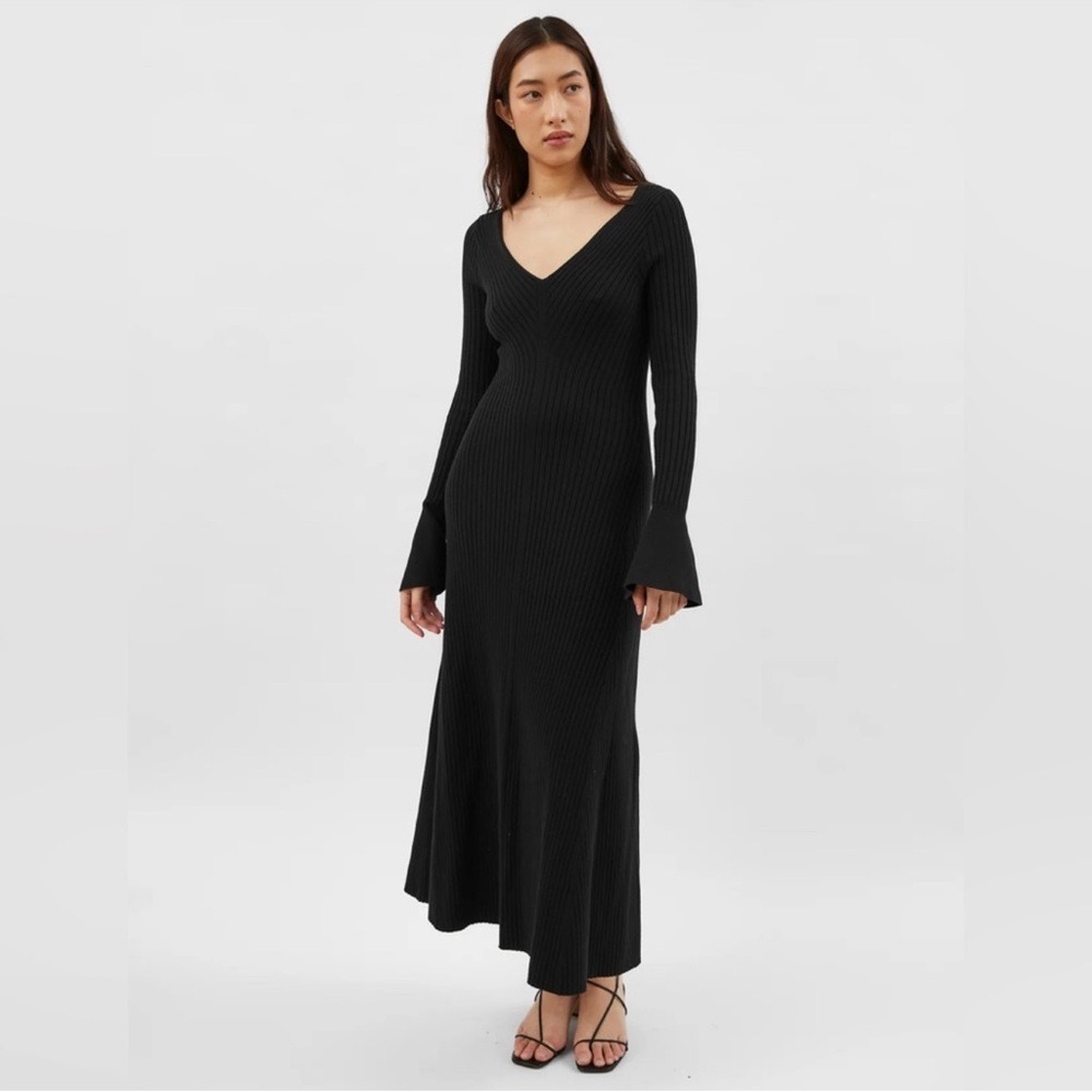 Anna Quan Larissa Ribbed Bell Sleeved Bodycon Long Sleeve Maxi Dress 6