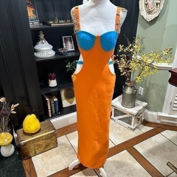 SHEIN Orange and Blue Cut Out Sexy Dress Size Large NWOT