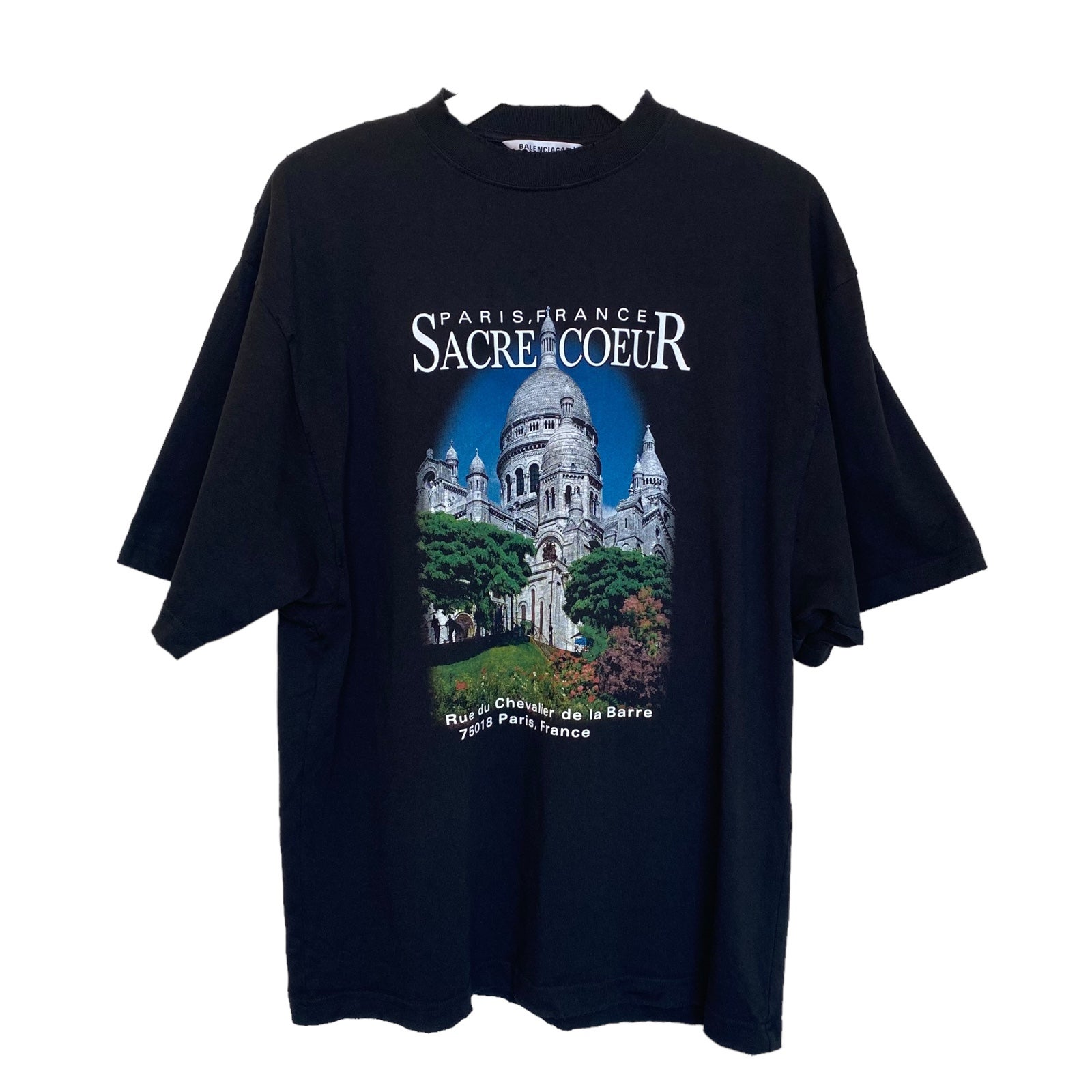 Authentic Balenciaga Paris Sacre Coeur Black Distressed Oversized Tee Size XS