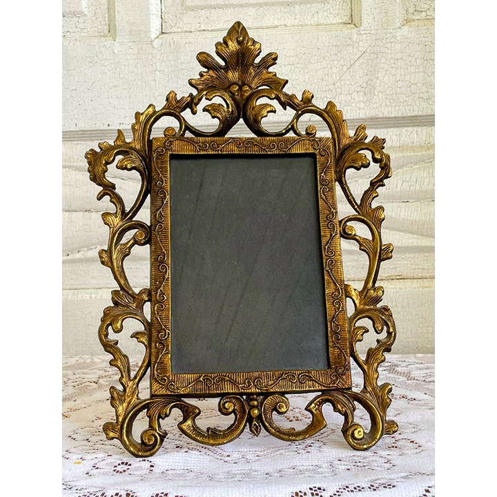 Antique Art Nouveau Ornate Brass Gold Easel/hanging Frame Leaf Scrolling