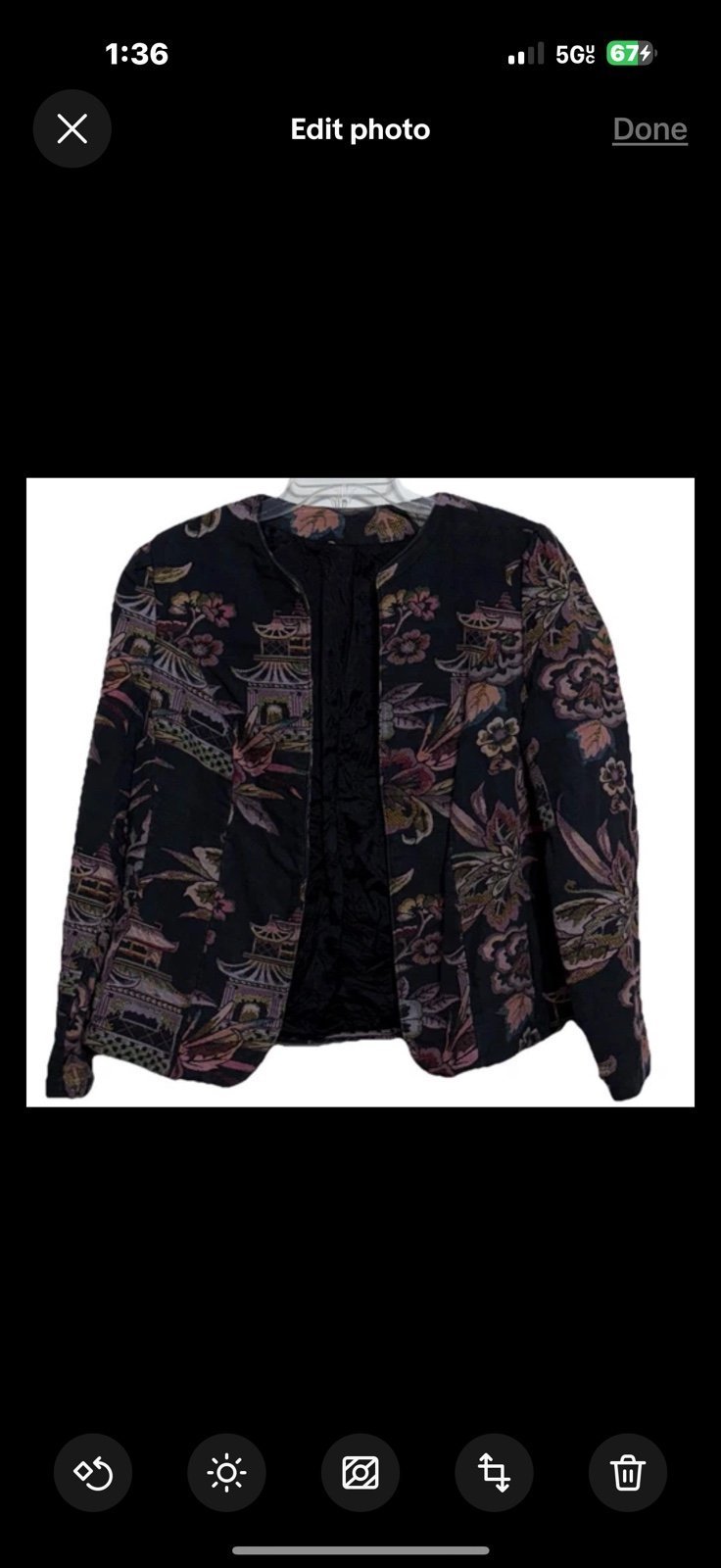Vintage Oriental Asian Floral Blazer Sz 40 Black Pink Purple Long Sleeves Lined