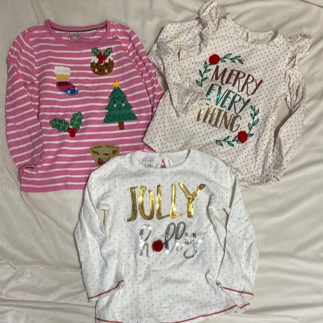 Christmas shirt bundle. All EUC pink stripe mini Boden and others Mudpie 4/5