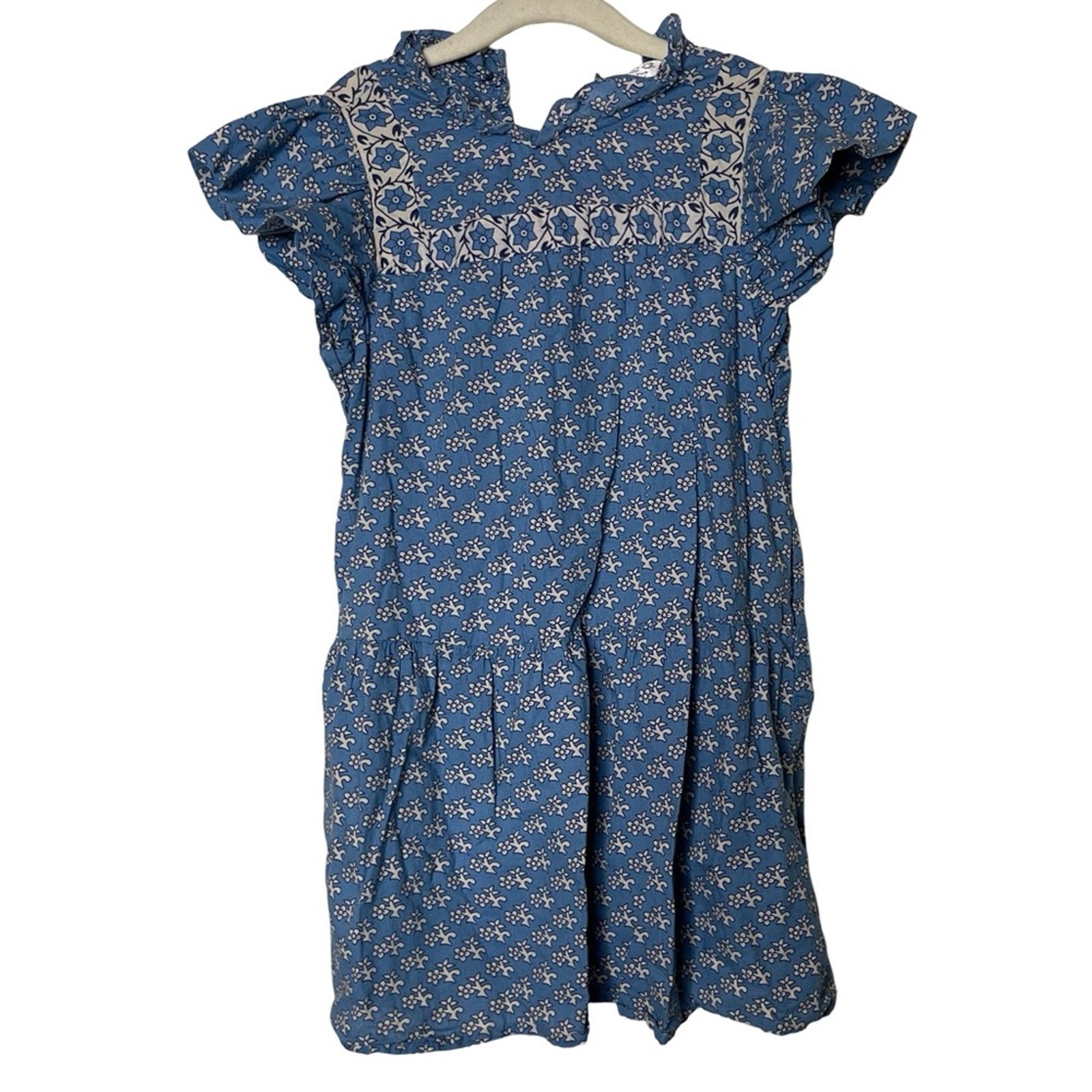 SEA Girls Flowers All Over Ruffled Flutter Sleeves Dress in Blue sz 6