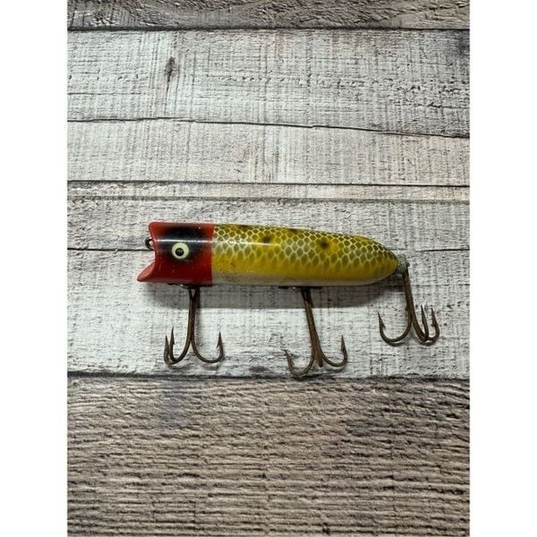 Vintage Heddon Lucky 13 2500 JRH Red Head Yellow Scales Fishing Lure