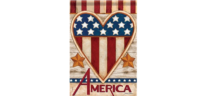 Patriotic Heart America Decorative House Flag -2 Sided Message, 28 x 40