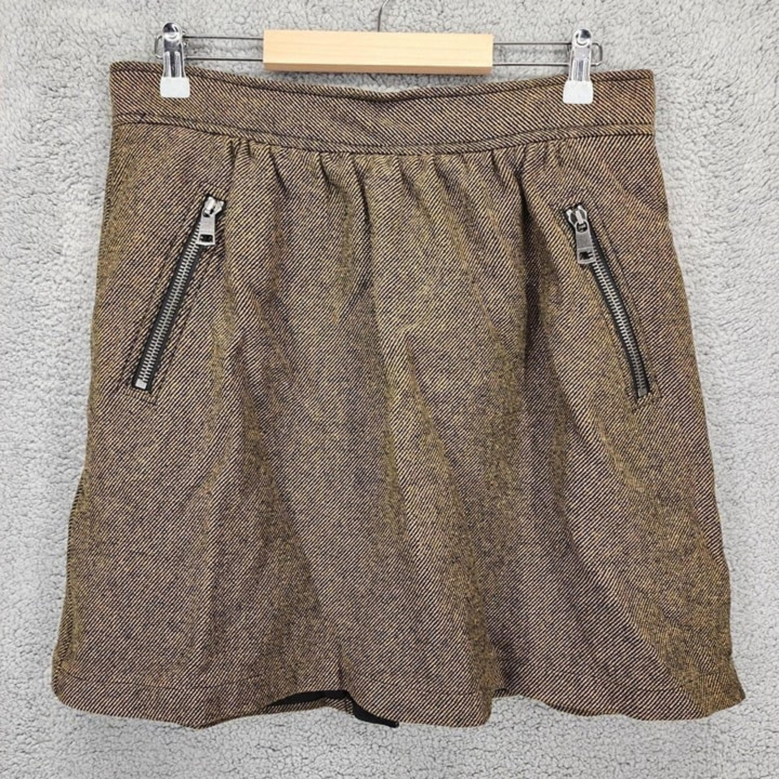 Burberry Brit Womens 10 Beige/Black Wool Blend Contoured Waist A-Line Mini Skirt