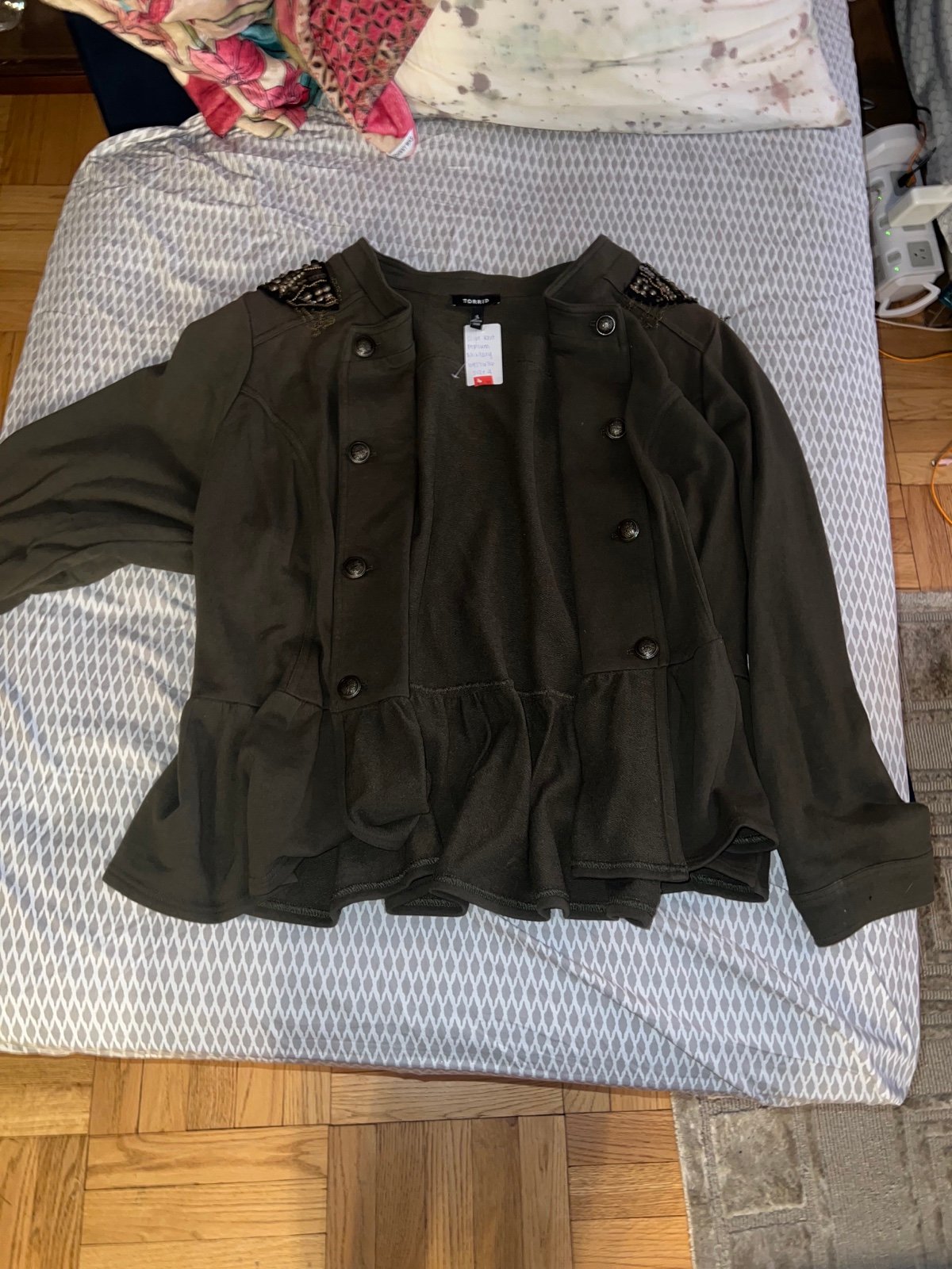 Torrid army/green military bonnet jacket with embellishment shoulders