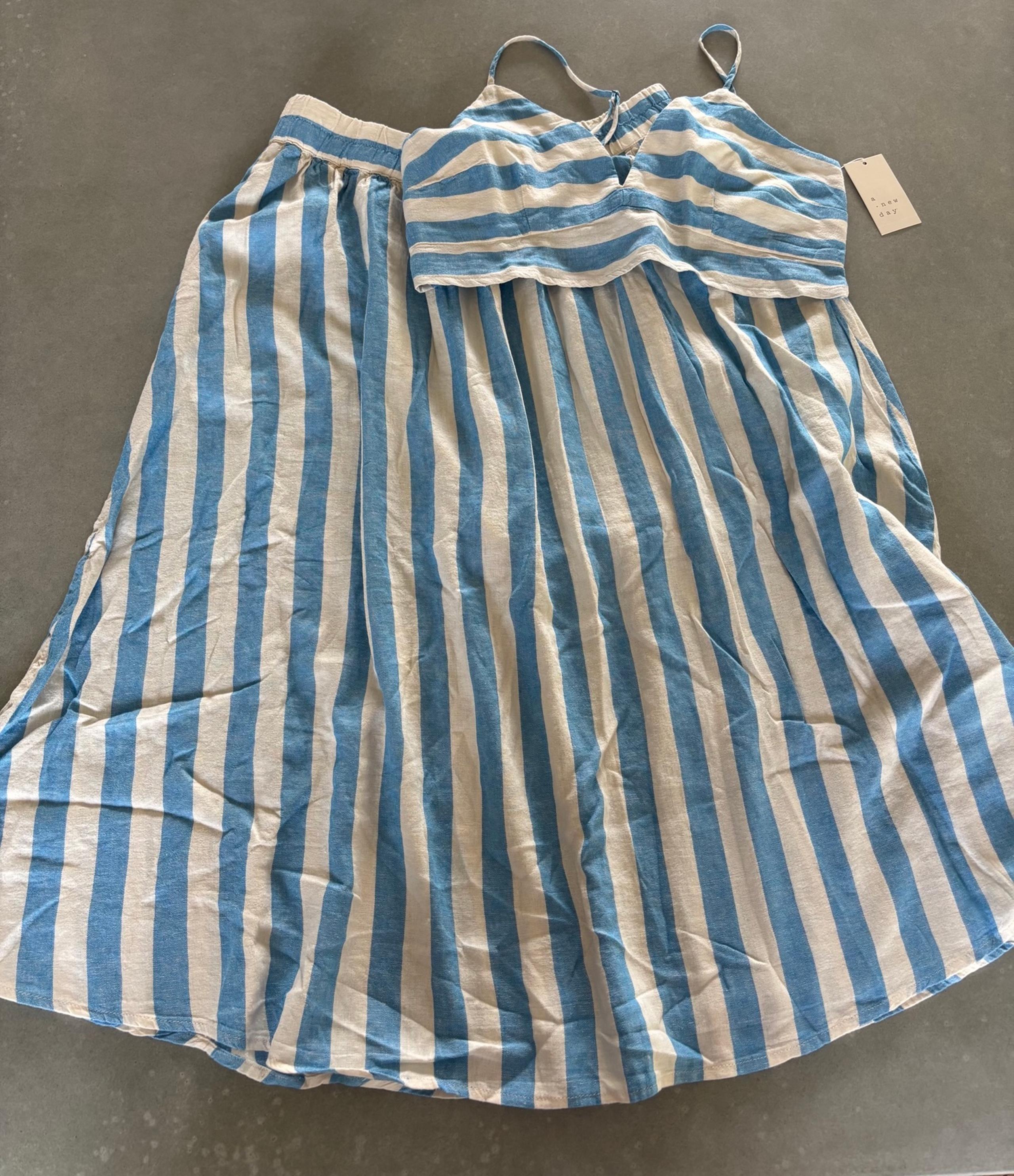 a.new.day white & blue striped skirt set