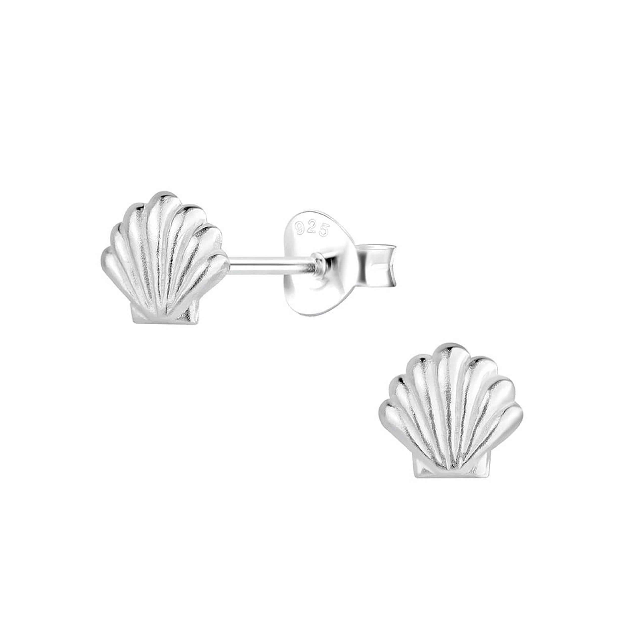 Sterling Silver Stud Earrings - Shell Design - 6mm - .925 Women's Jewelry