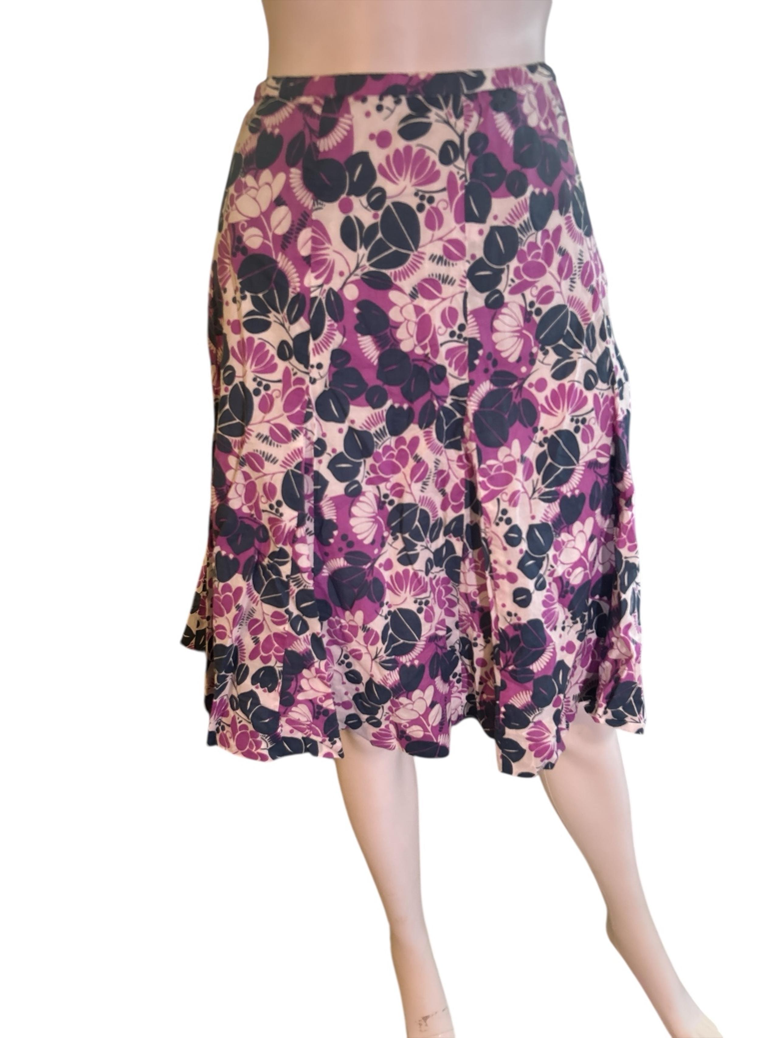 Garnet Hill women's fit & flare floral cotton blue purple skirt size 10/M