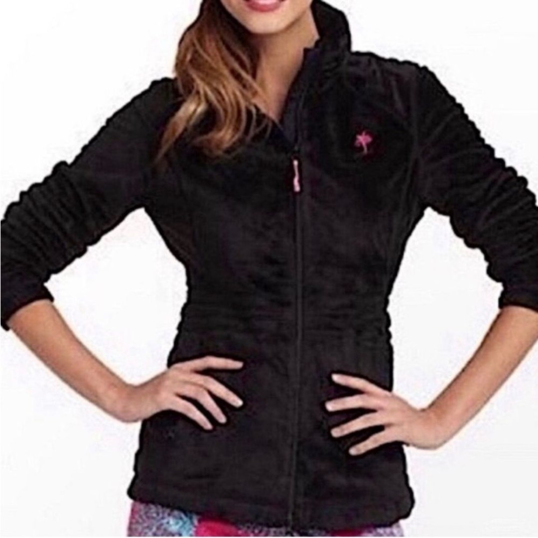 Lilly Pulitzer Maddie Fleece Black Teddy Zip Front Jacket Size Large