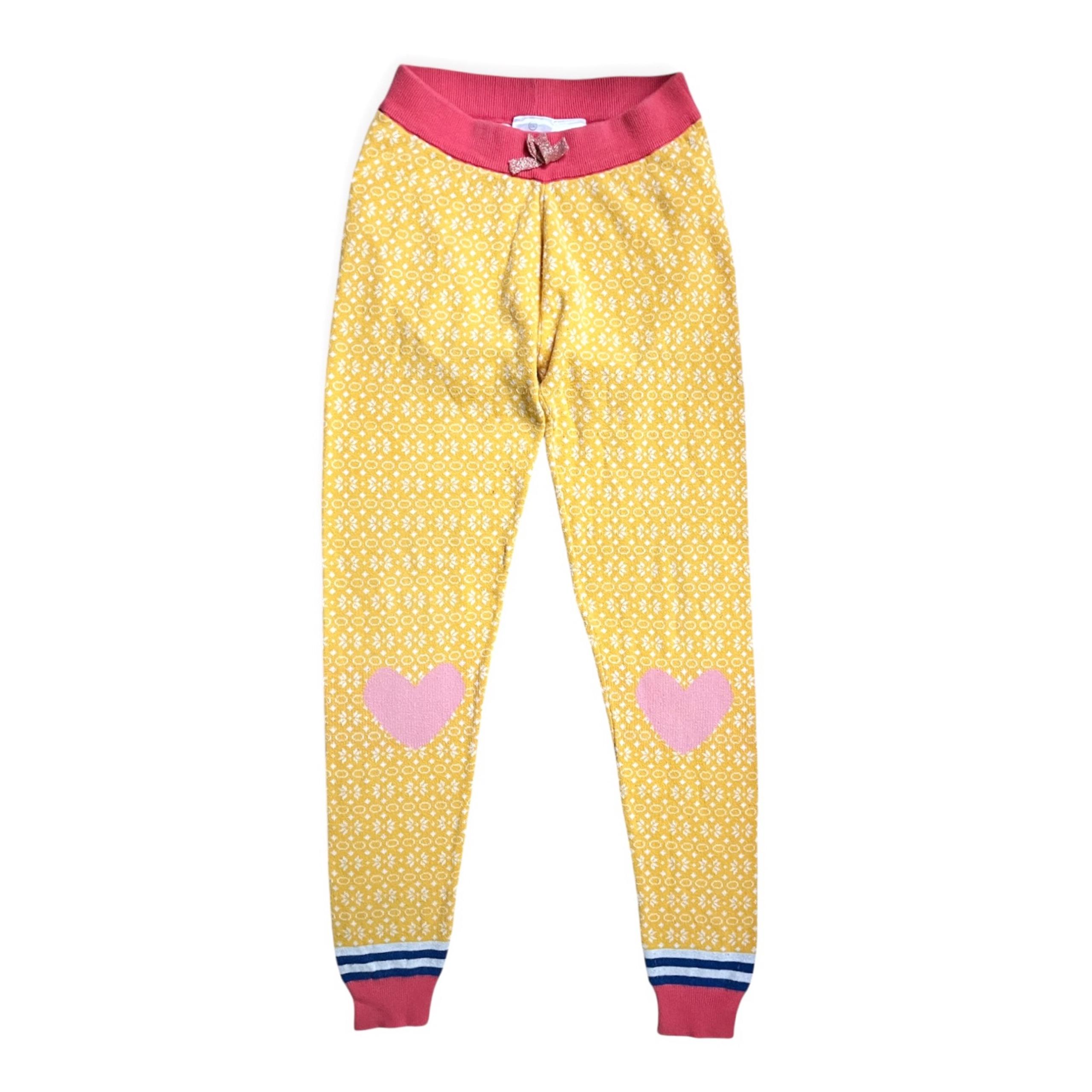 Vintage Hanna Andersson Kids Yellow Knit Leggings w/Hearts on Knees, sz 150