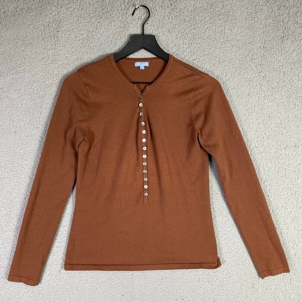 J.McLaughlin Brown Henley Button Front Long Sleeve Wool Blend Top Size S