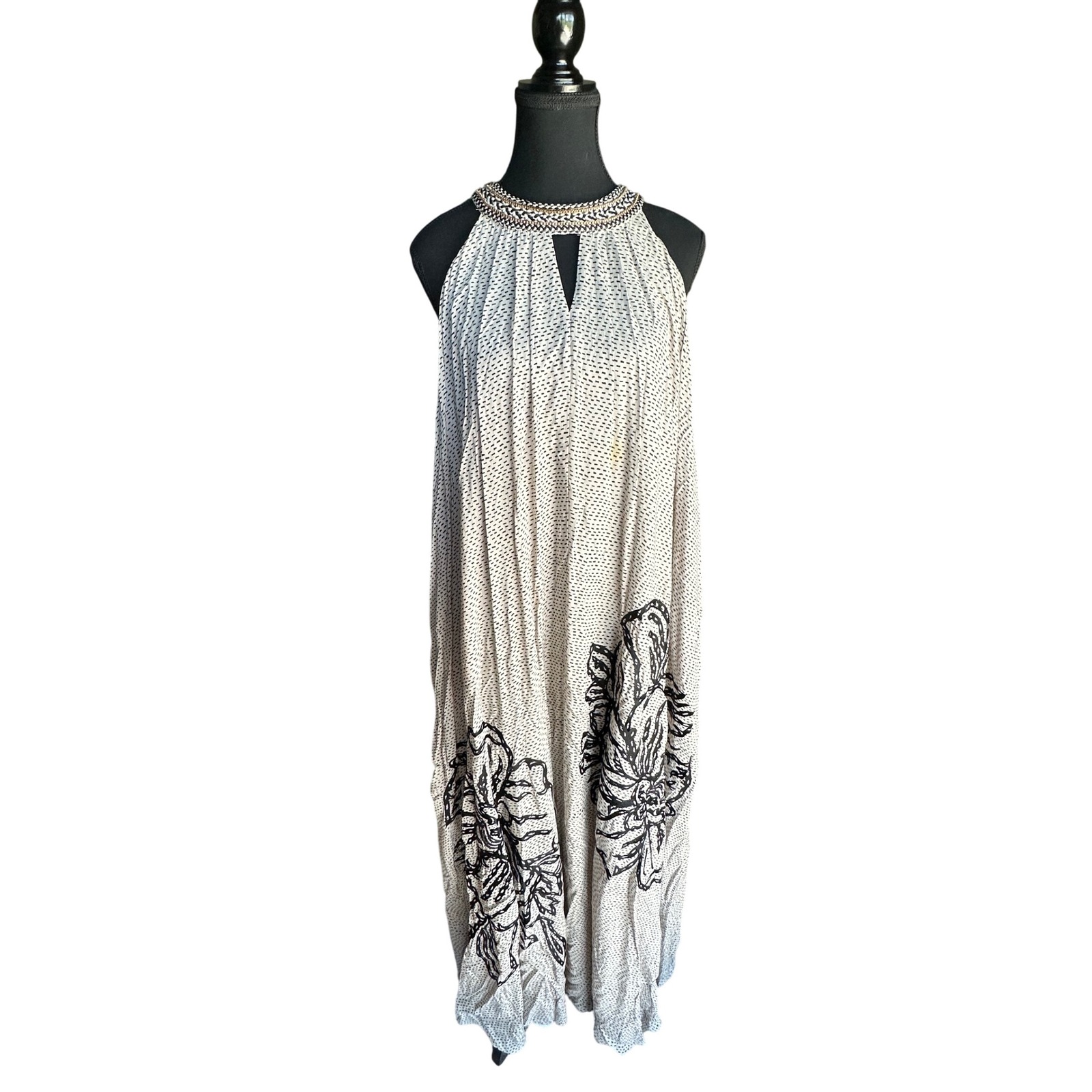 Anthropologie Ranna Gill dress halter size M floral boho maxi black beige