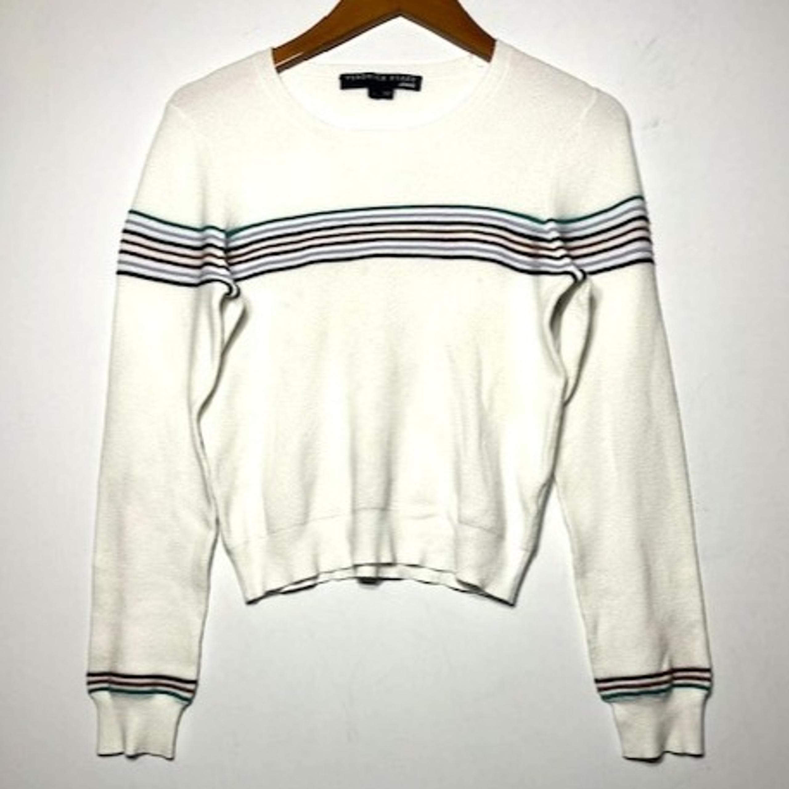 Veronica Beard Posie Ivory Multicolor Striped Crewneck Pullover Sweater Sz L