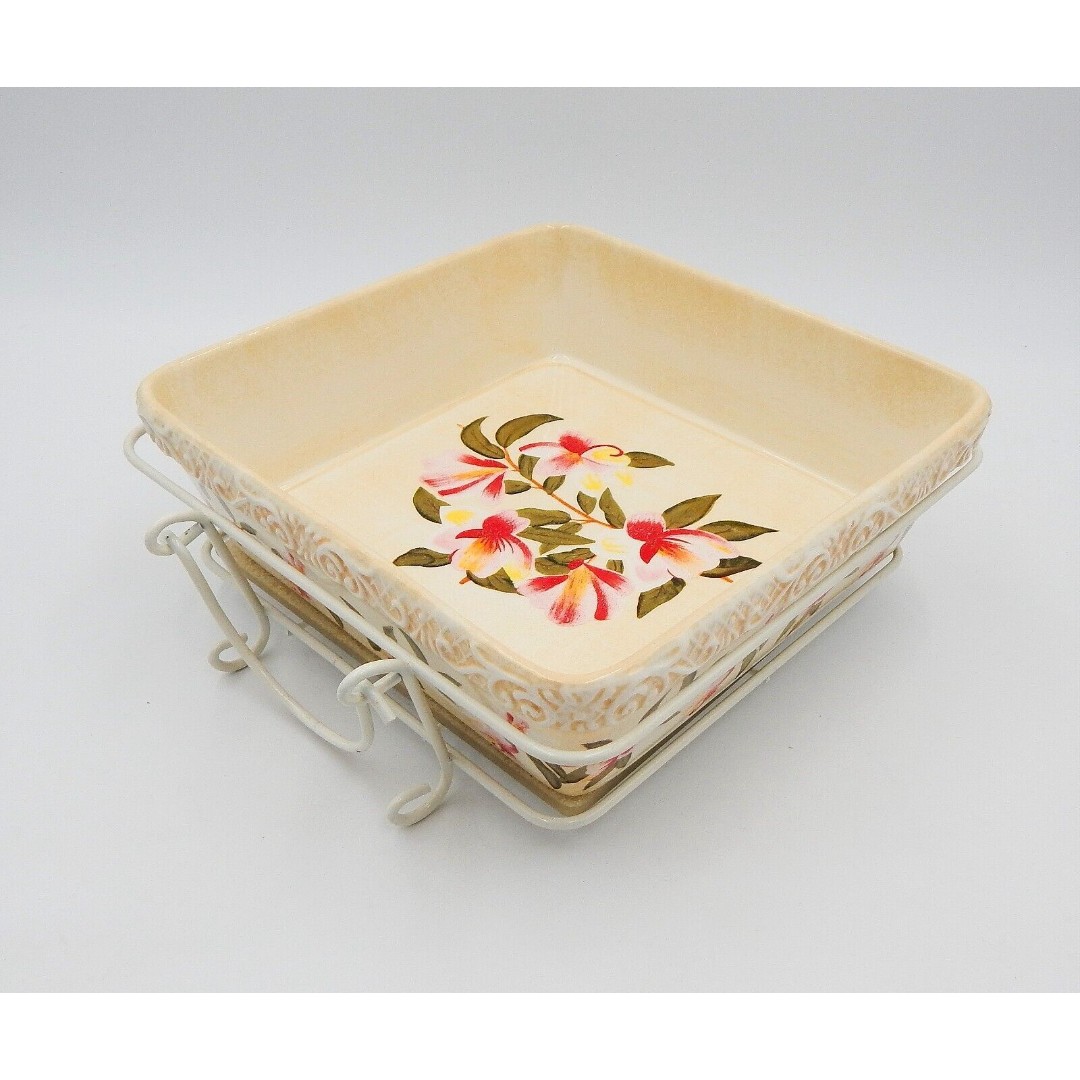 Temp-Tations by Tara Magnolia 2.5 Quart Square Baker Trivet Wire Basket 3PC Set