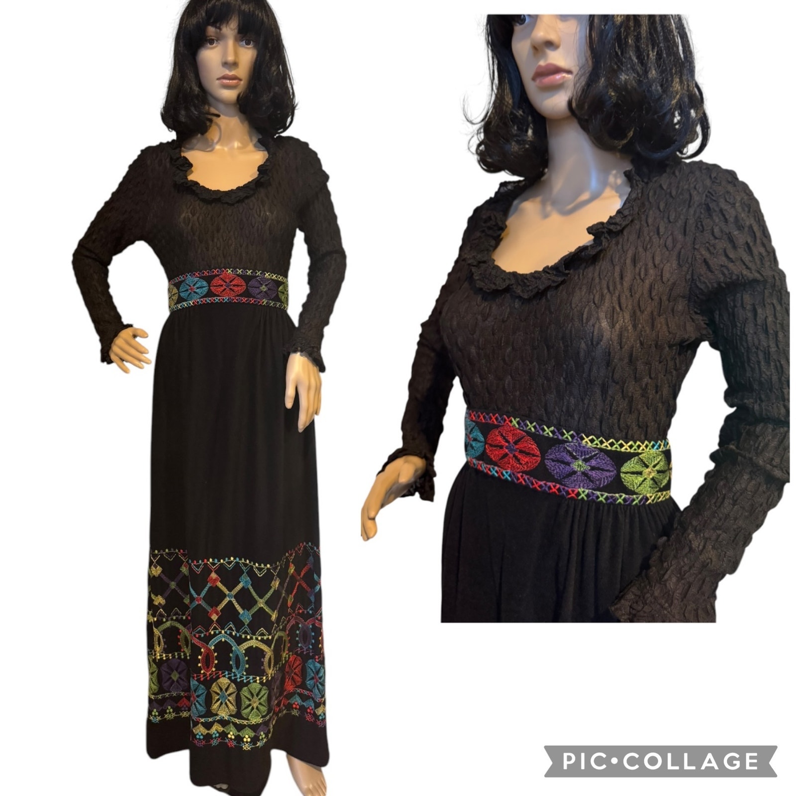 Vtg Sandine Originals New York Black Velour Embroidered maxi size small