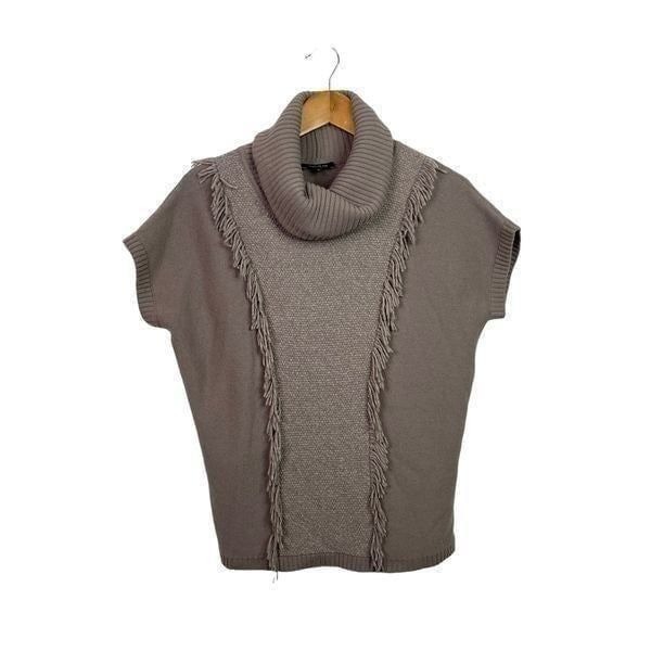 Lafayette 148 Women’s Wool Fringe Cowl Neck Short Sleeve Sweater Size P (0-2)