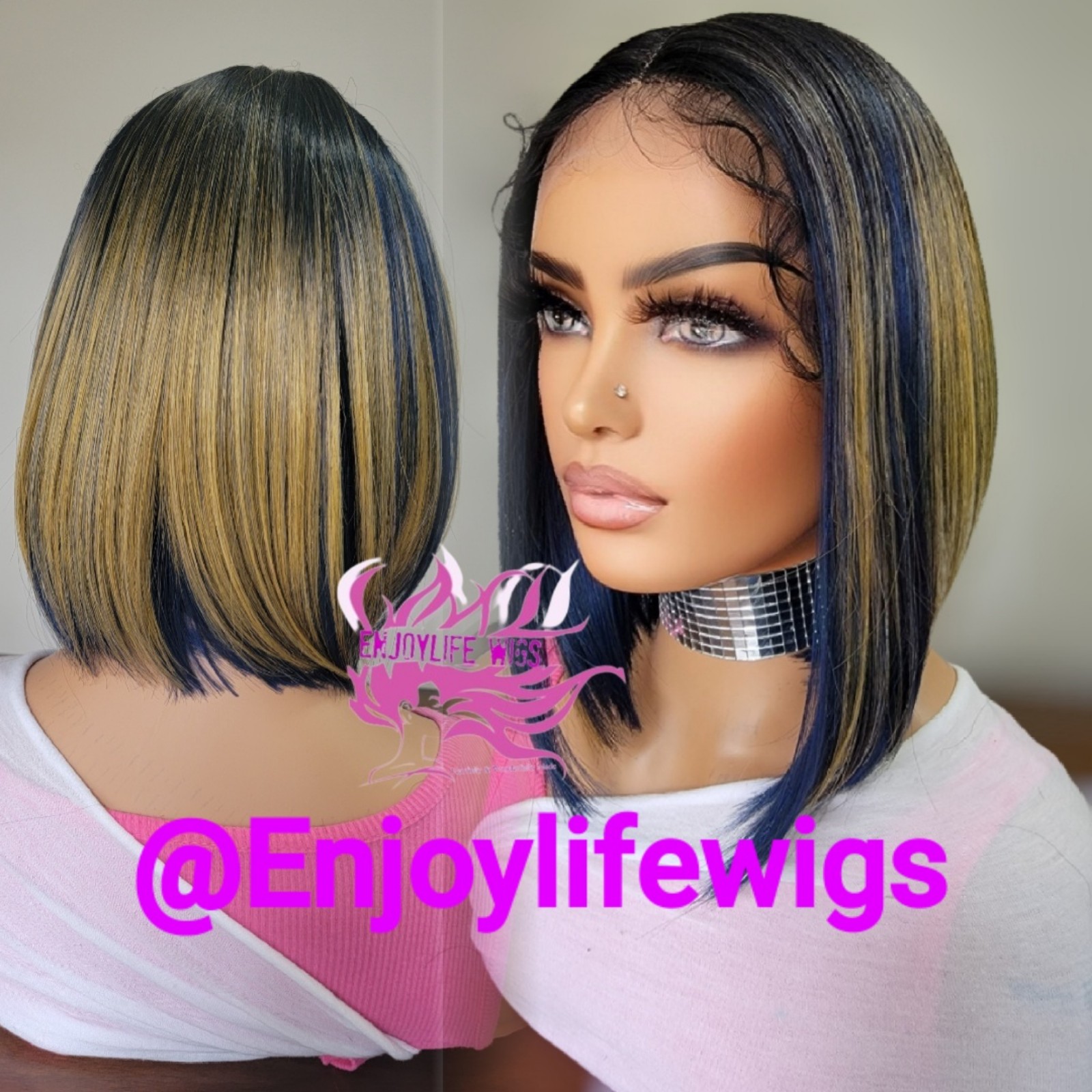 Blue paino colors HD lace front bob wig