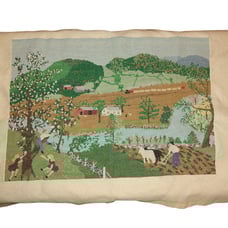 Rare Vintage 1983 COMPLETED Grandma Moses Hoosier River, Summer Cross-stitch