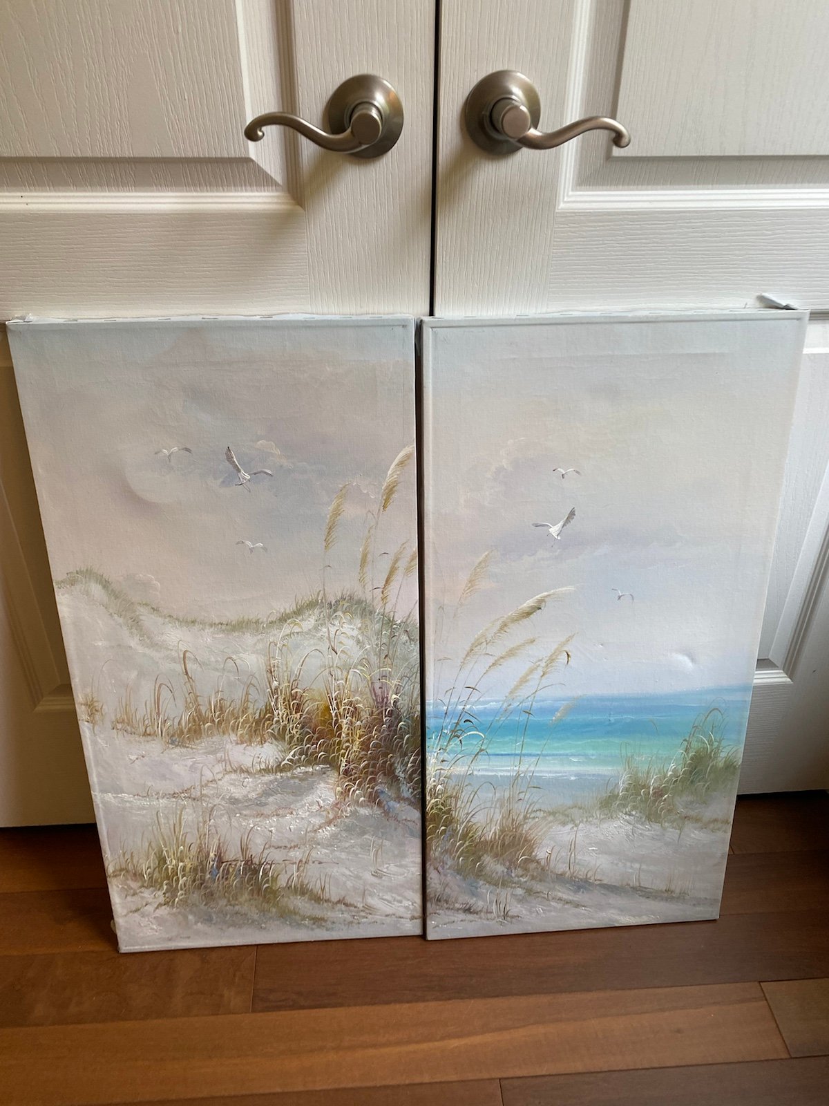 Set Of J. Thompson Original Oil On Canvas Beach Scene Seagulls