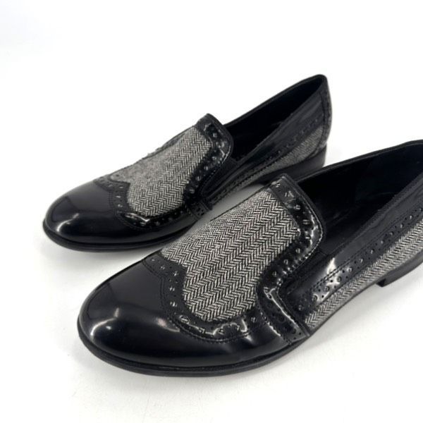 Franco Sarto Tibby Womens Wingtip Slip On Herringbone Oxford Loafers Black 7.5