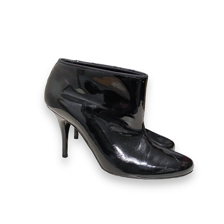 Stella McCartney Black Patent Leather Chic Stiletto Ankle Booties Size 36.5