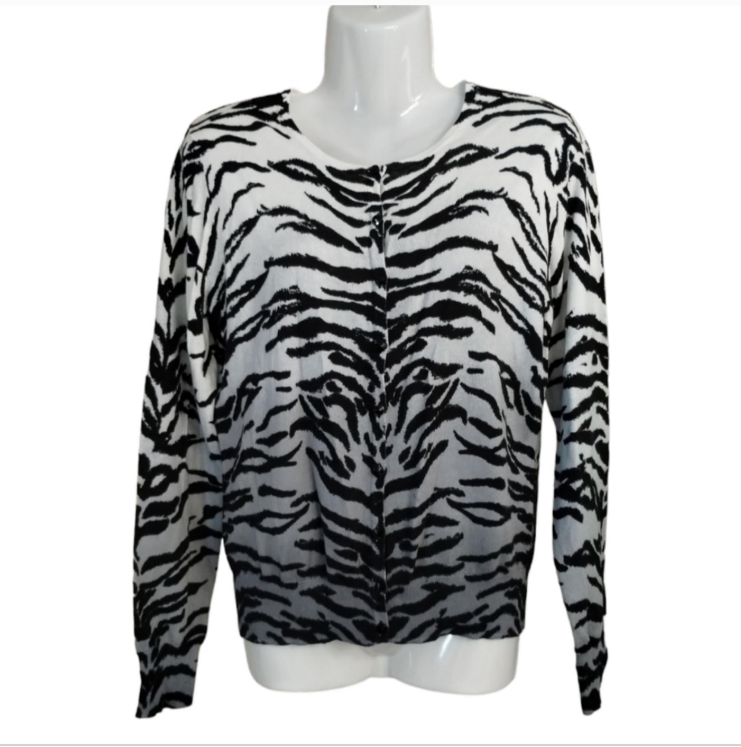 Only Mine Animal Print Cardigan Cashmere Cotton Blend Women's Size Medium NWT