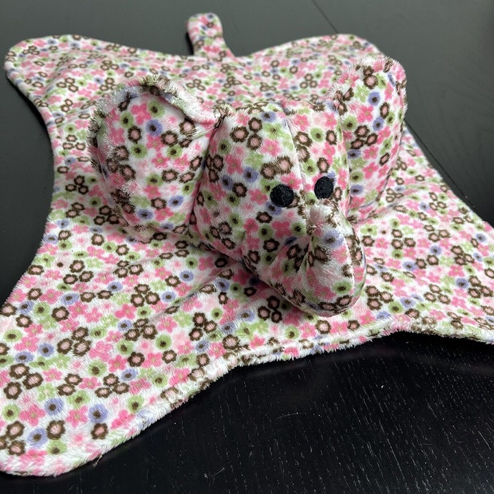 Pink Brown Green/Multicolor Floral Print Plush Elephant Security Blanket Lovey