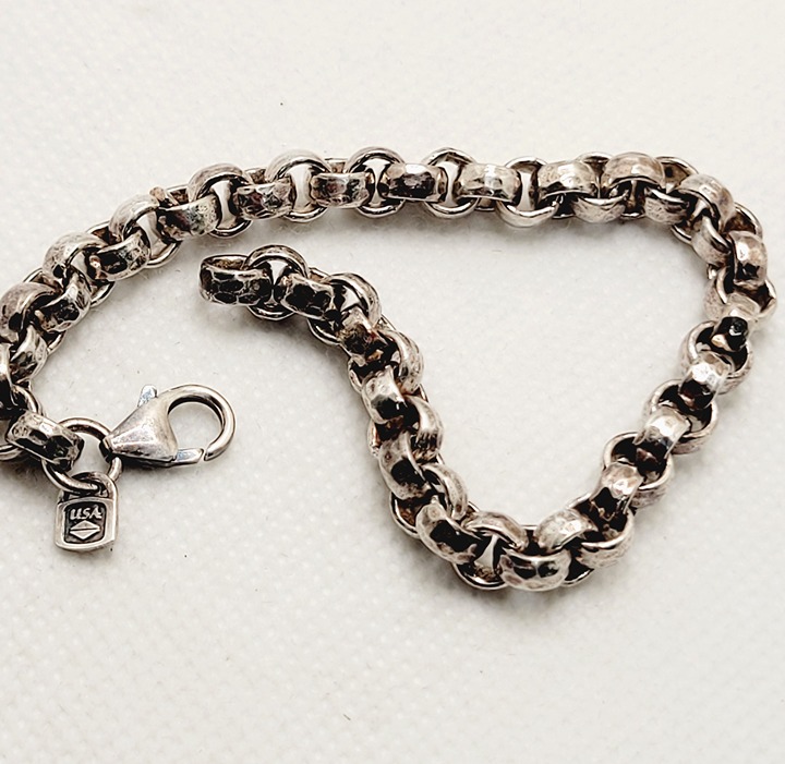 Vintage USA Tulip .999 Silver Rolo Chain Bracelet 7.75 6.5 mm 27.65 grams