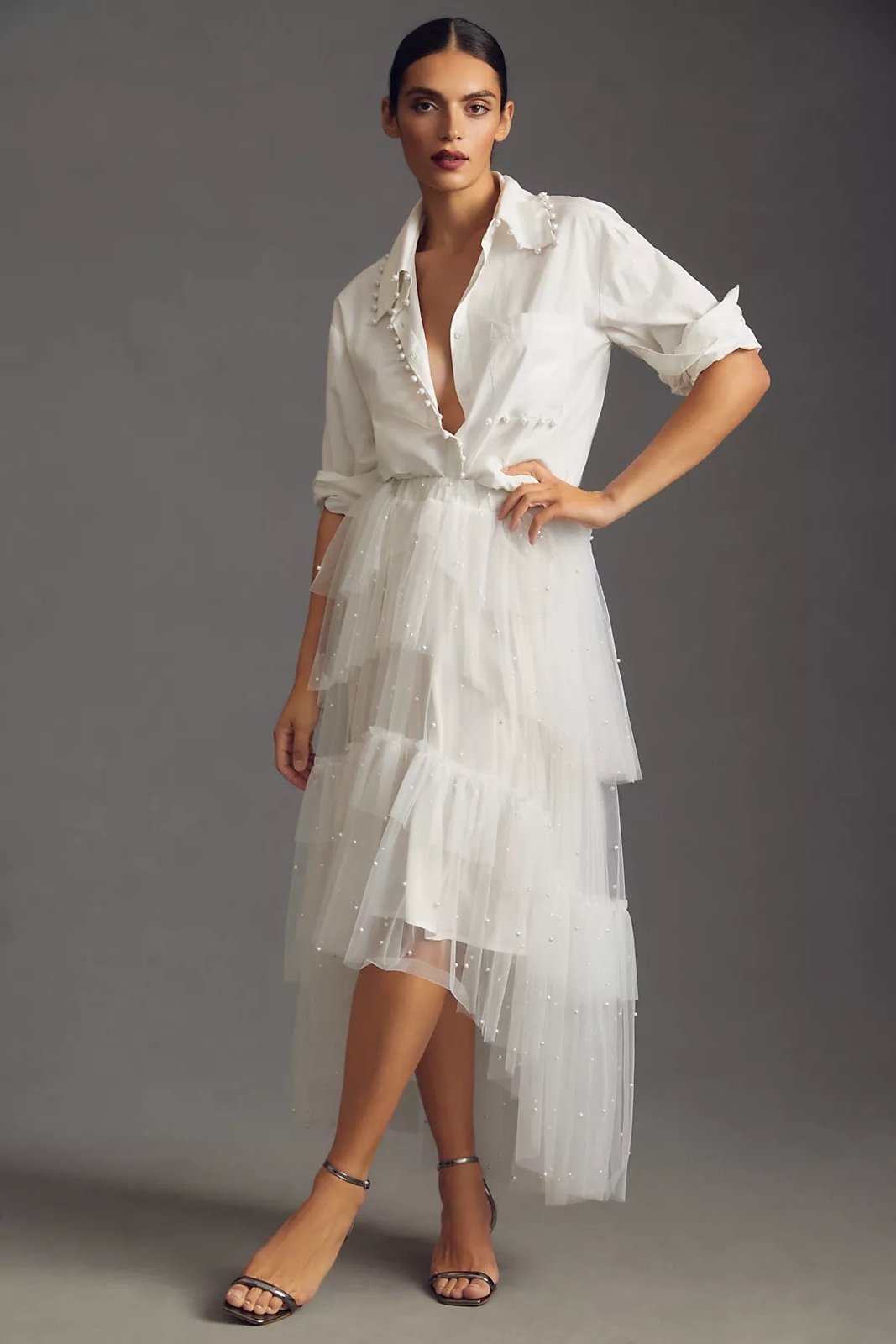 Maeve Tulle & Pearl-Embellished Sheer Skirt