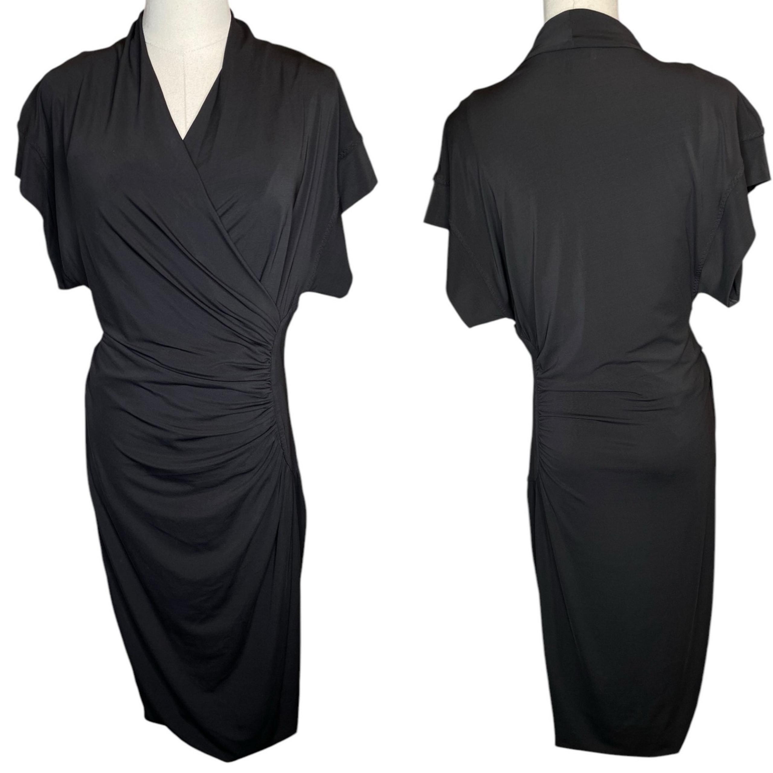 Max Mara Ruched Faux Wrap Jersey Midi Dress Black size 44 / US 10