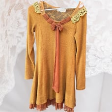 Anthropologie Gorgeous Orange Lace Bow midi Sweater Dress by a’reve Size S