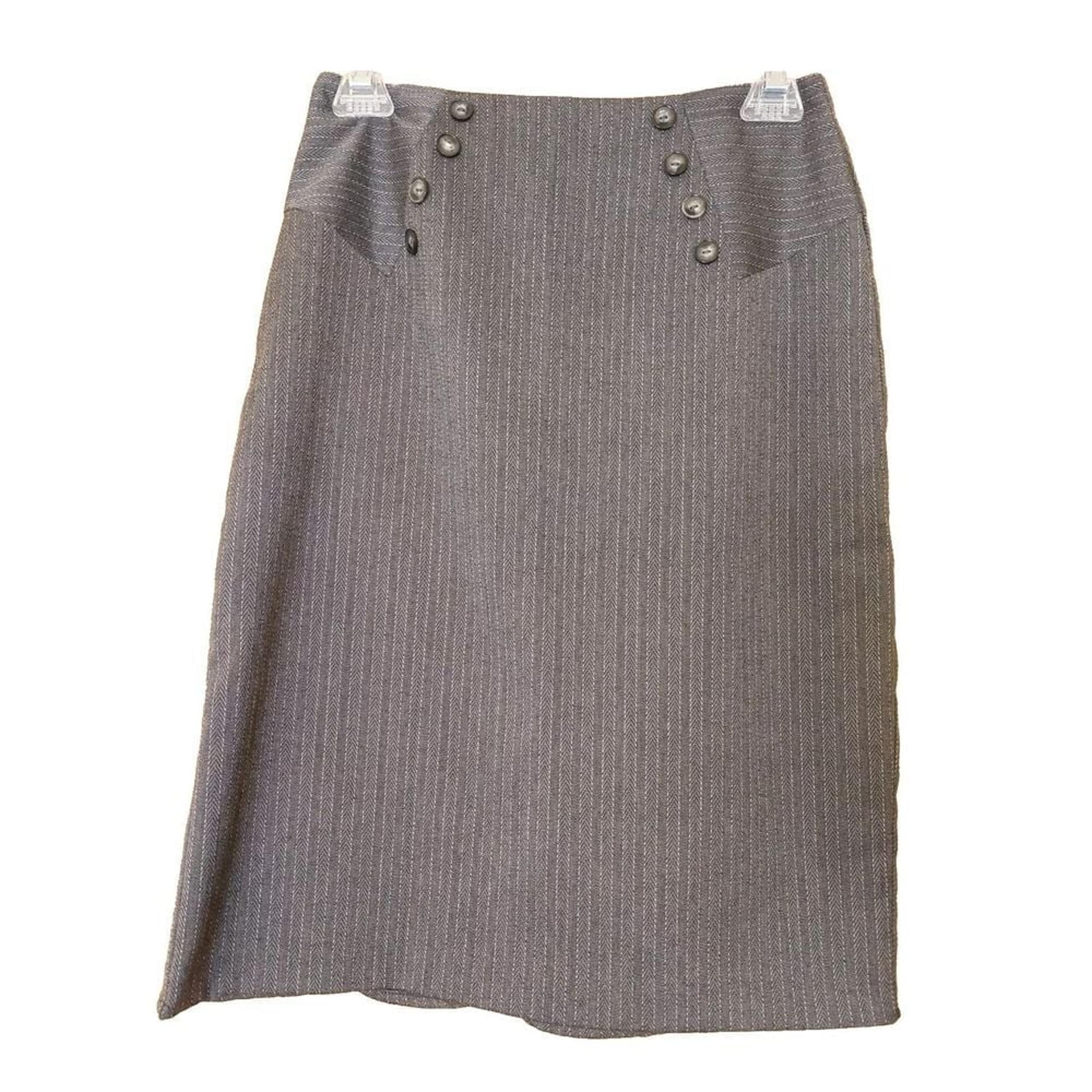 BCX Woman Career Gray Pinstripe Pencil Skirt, Buttons & Kick Pleat  Size 7 - EUC