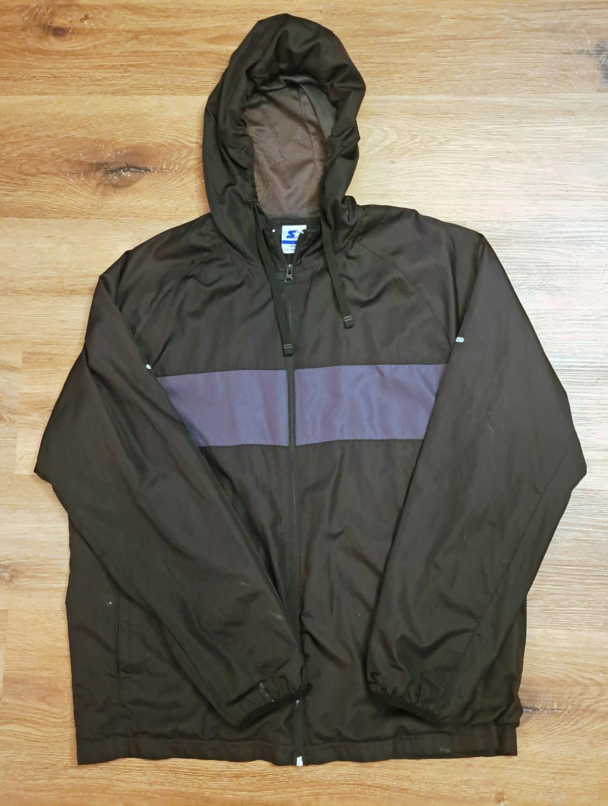 VTG Men’s Starter Windbreaker Jacket Black/Grey hooded full zip 90’s size L