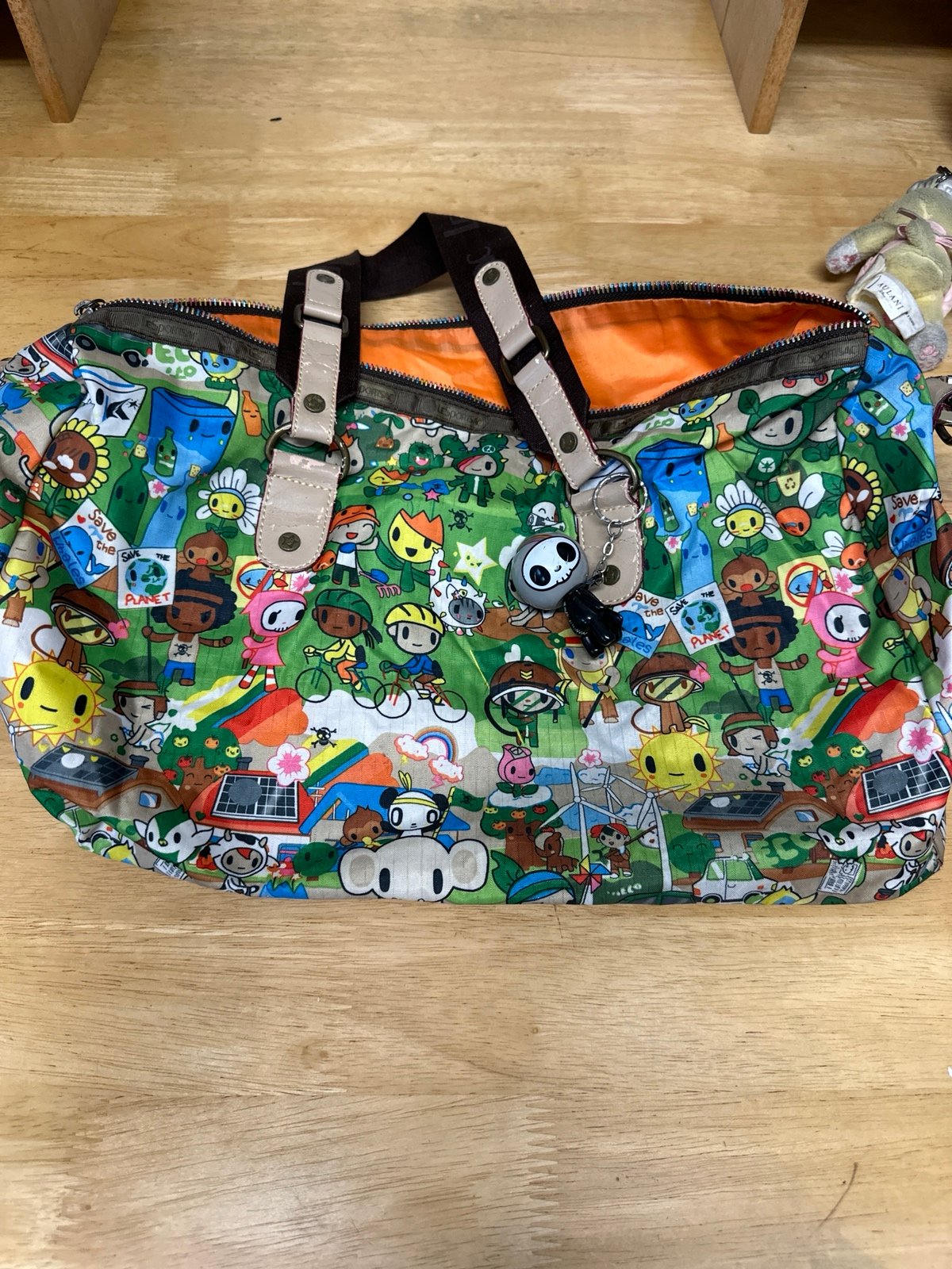 NWOT Tokidoki Carezza Eco Mondo Shoulder Bag Adios Skeleton Cape Punk Key Chain