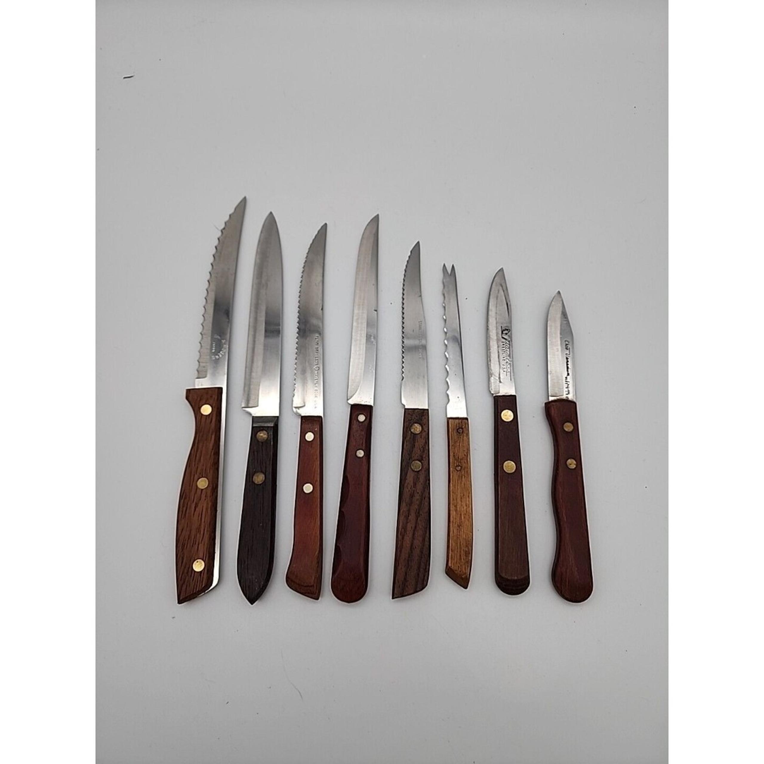 Vintage Kitchen Knives with Wood Handles Lot Of 8 Steak Paring Tomato Knives