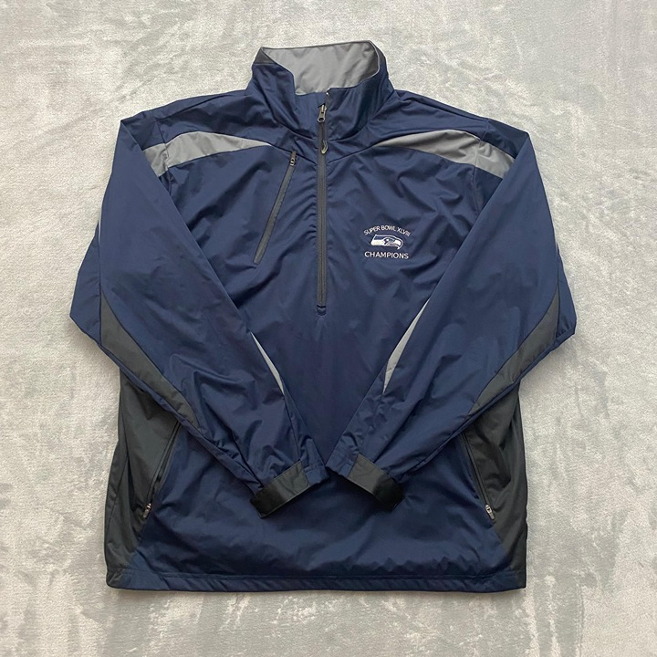 Seattle Seahawks 1/2 Zip Jacket Men XL Blue Long Sleeve Zip Pockets Logo Antigua