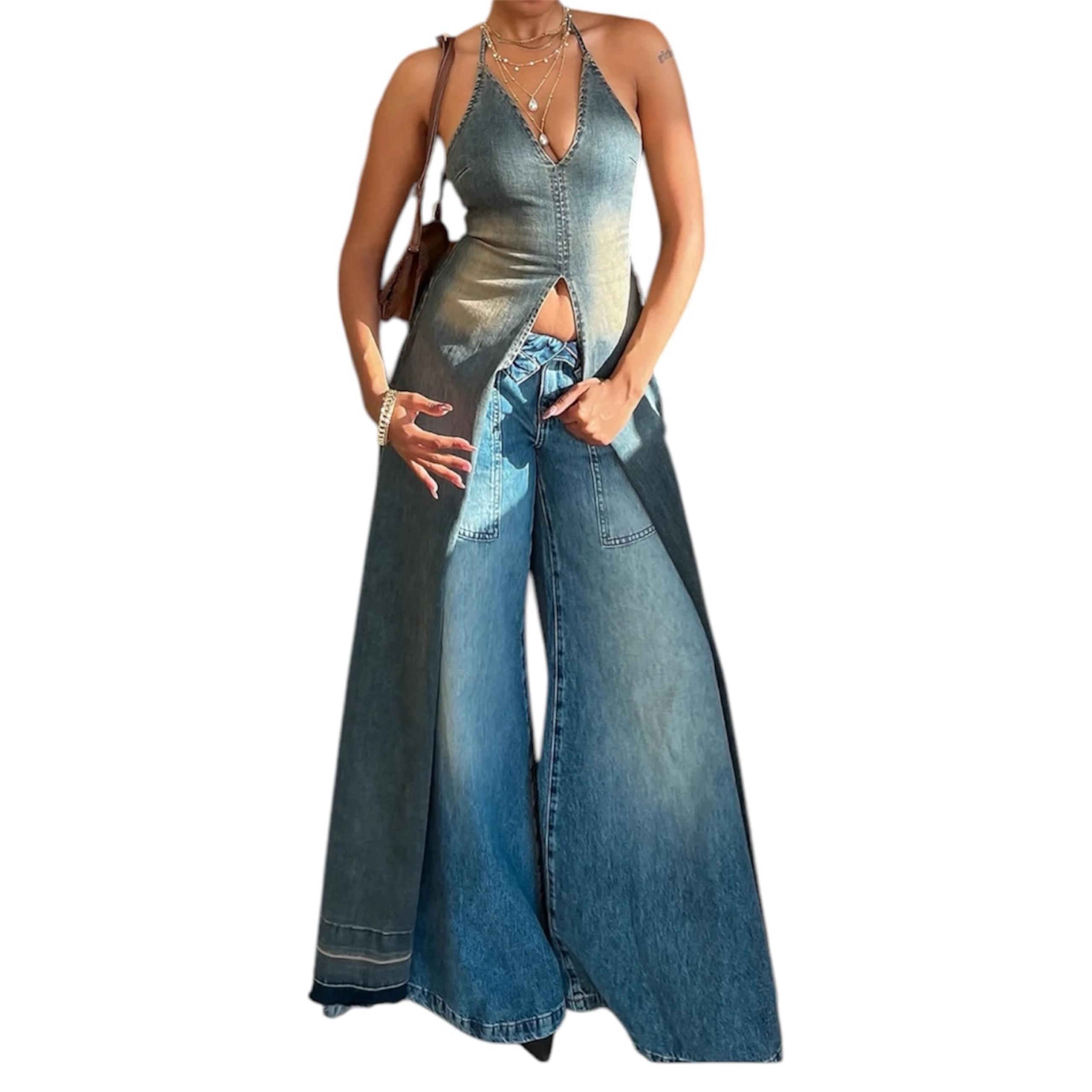 Long Denim Halter Top