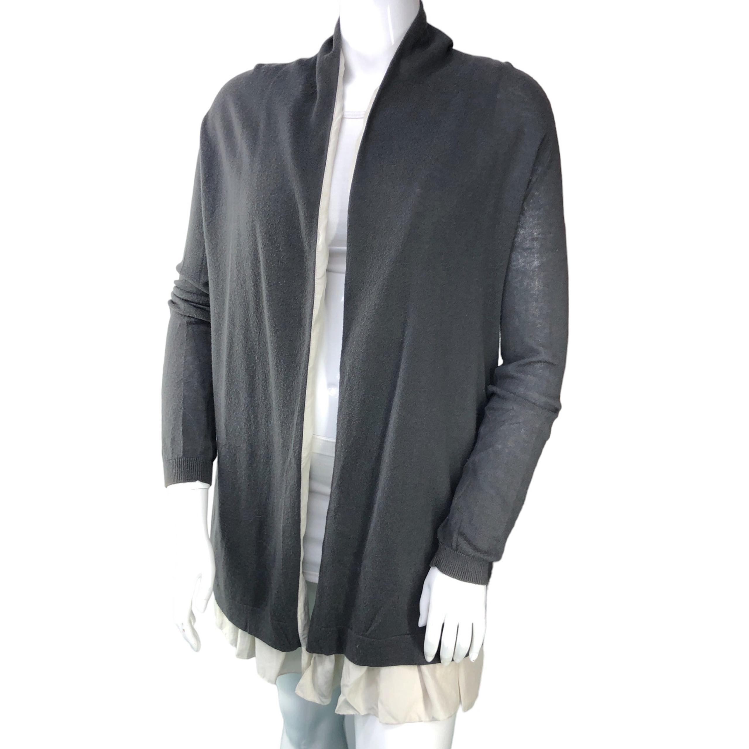 Theory Womens Size M Cardigan Sweater Lined Ruffle Long Sleeve Grey TINY FLAW