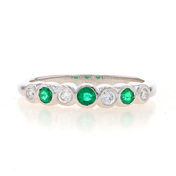 ️new Lab White Gold Emerald Diamond Seven-Stone Band 14k Rnd.42ctw Bezel V1777