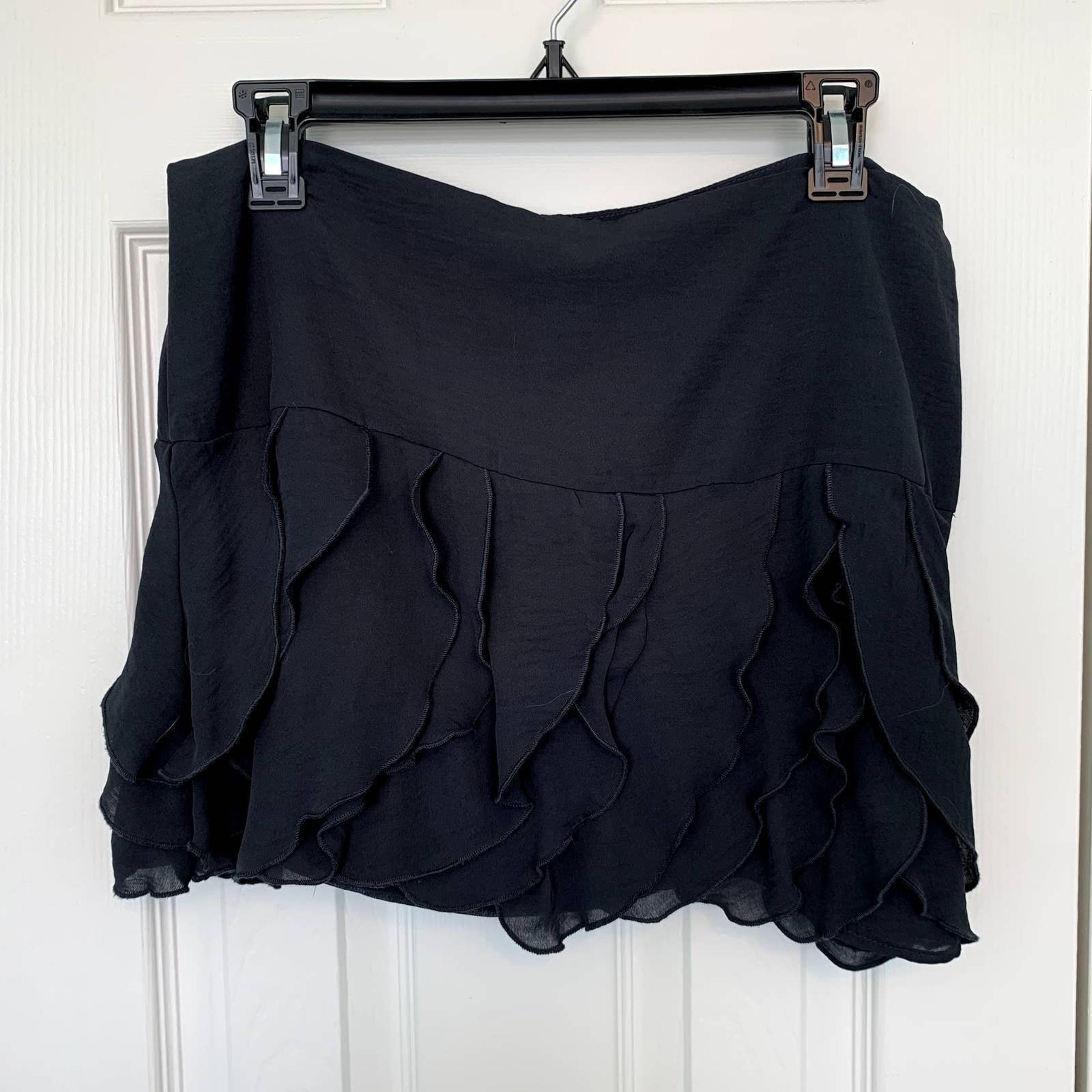 MNG Black Geraldin Casual Ruffle Mini Shirt Women's Size 8
