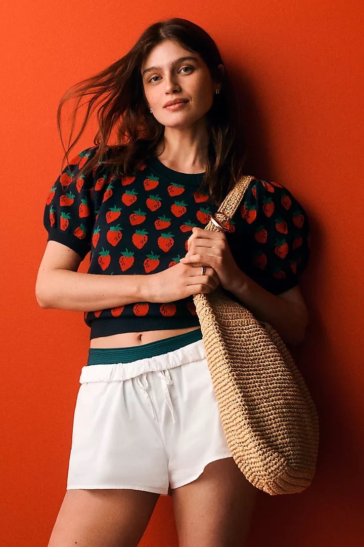Anthropologie The Maxine Puff-Sleeve Strawberry Sweater (Size M) NWT