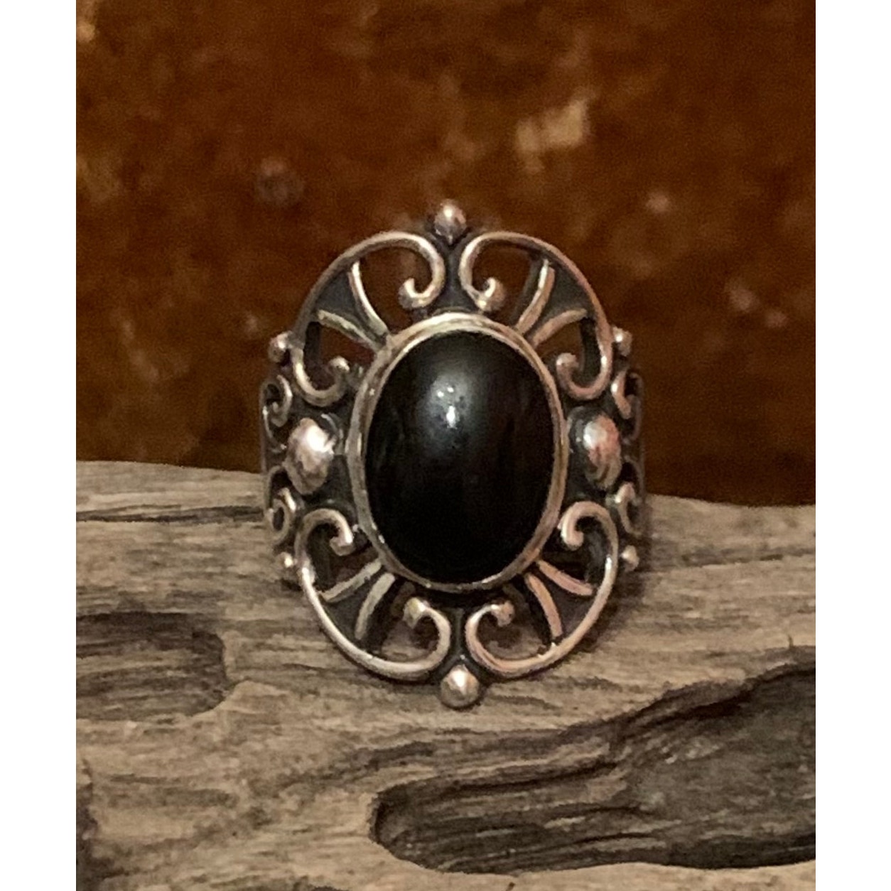 Sterling Silver and Black Onyx Ring Made in Mexico and Signed Size 9