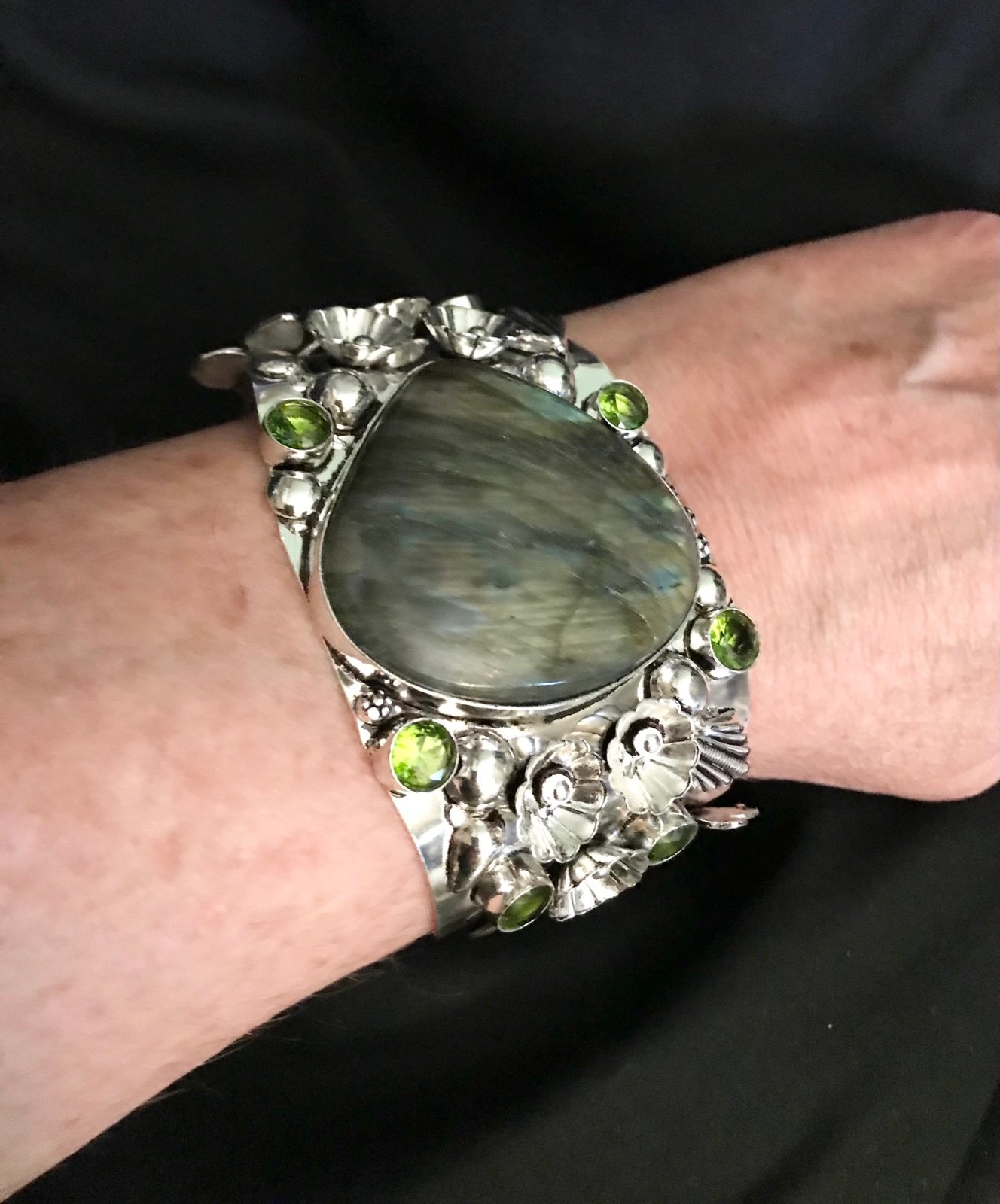 Labradorite Peridot 925 Sterling Silver Cuff Bracelet