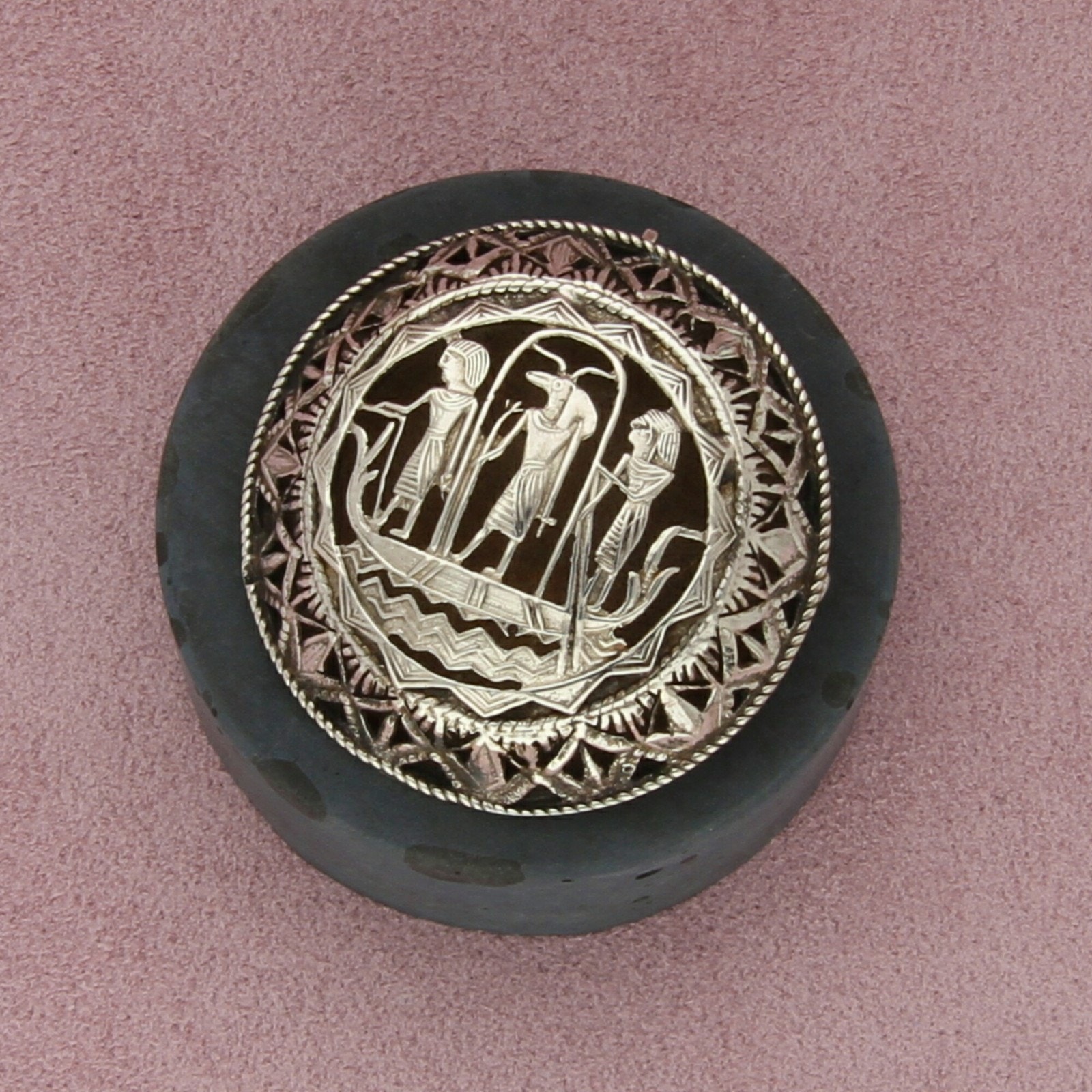sterling silver vintage egyptian revival shadowbox pendant brooch