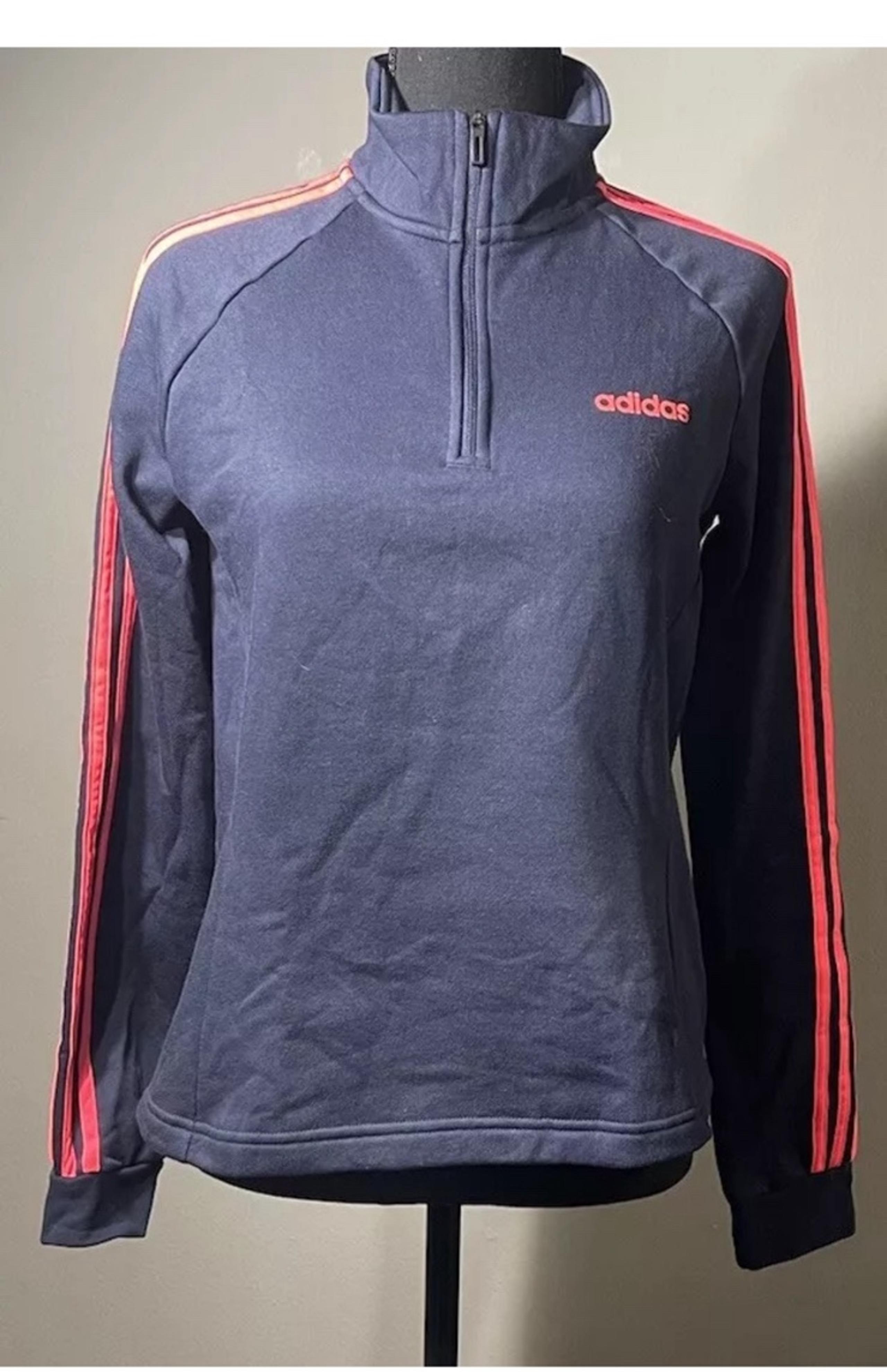 Adidas Black Trefoil Half Zip 3 Stripe Sleeve Pullover Sweatshirt Women's Small
