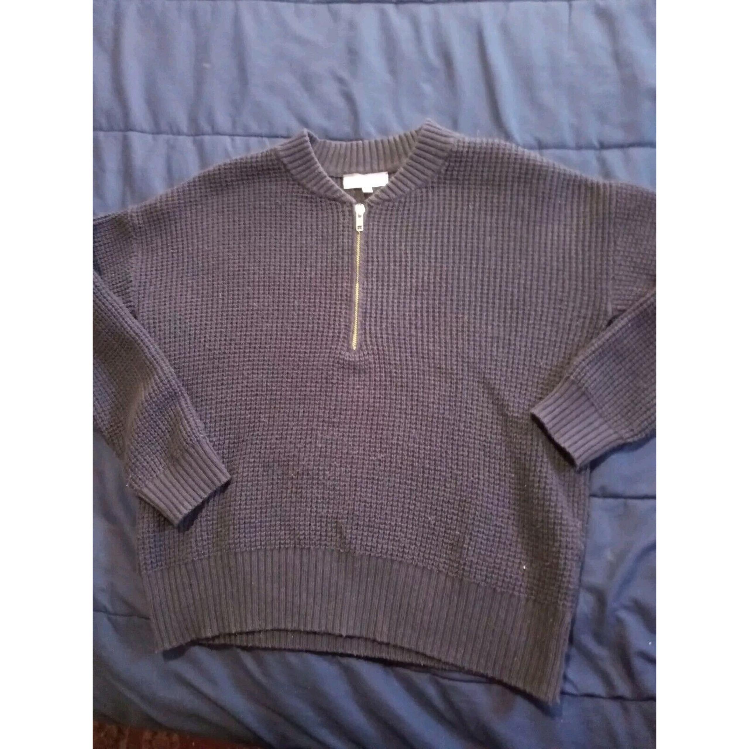 Madewell Merino Wool Blend Sweater Women's XS Black 1/2 Zip Pullover 20I