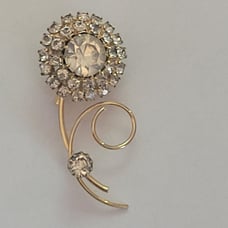Vintage Gold-Tone Rhinestone Floral Brooch Pin Jewelry Accessory