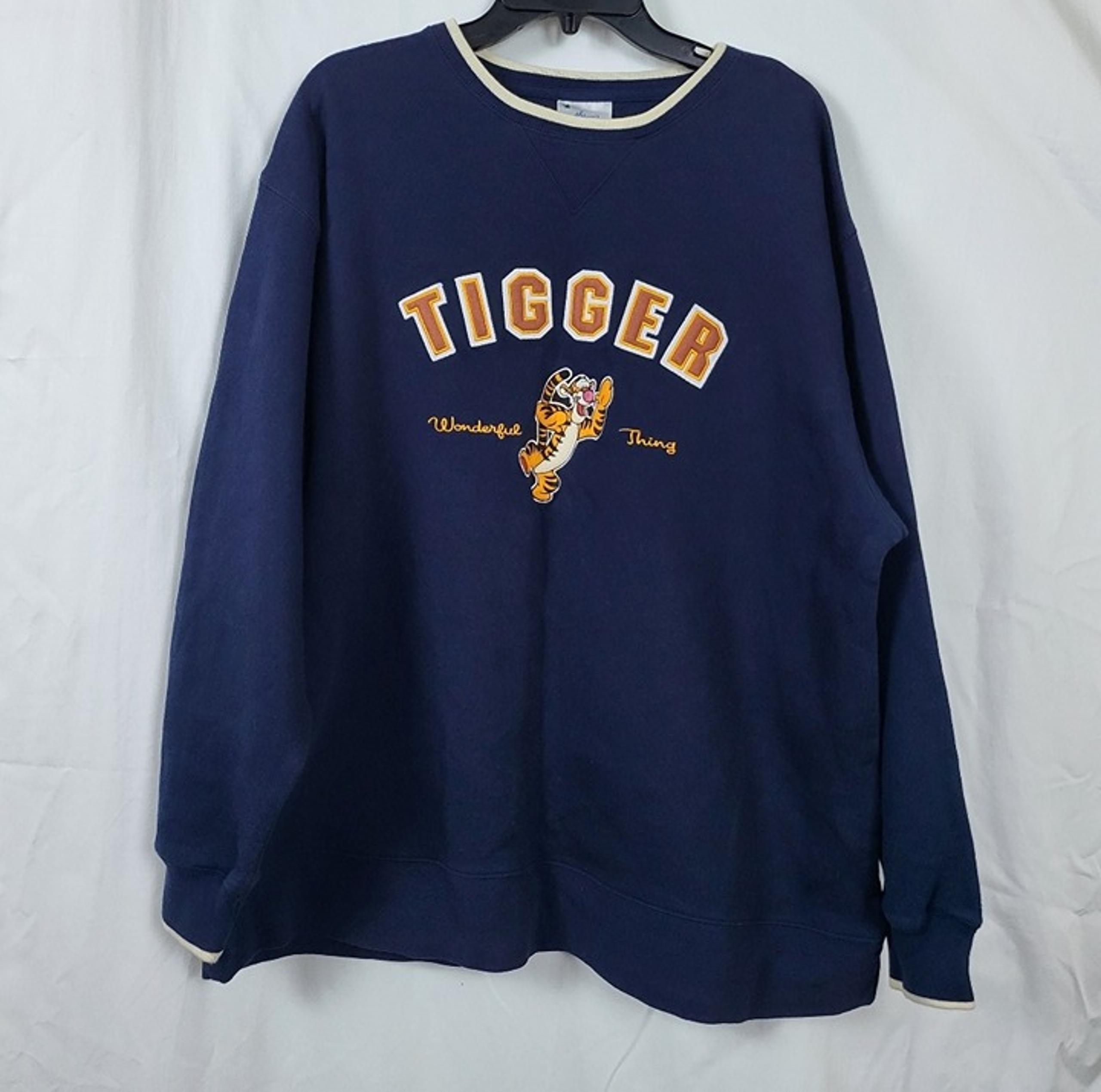 Disneyland Mens Navy Tigger Embroidered Pullover Crewneck Sweatshirt XL Vintage